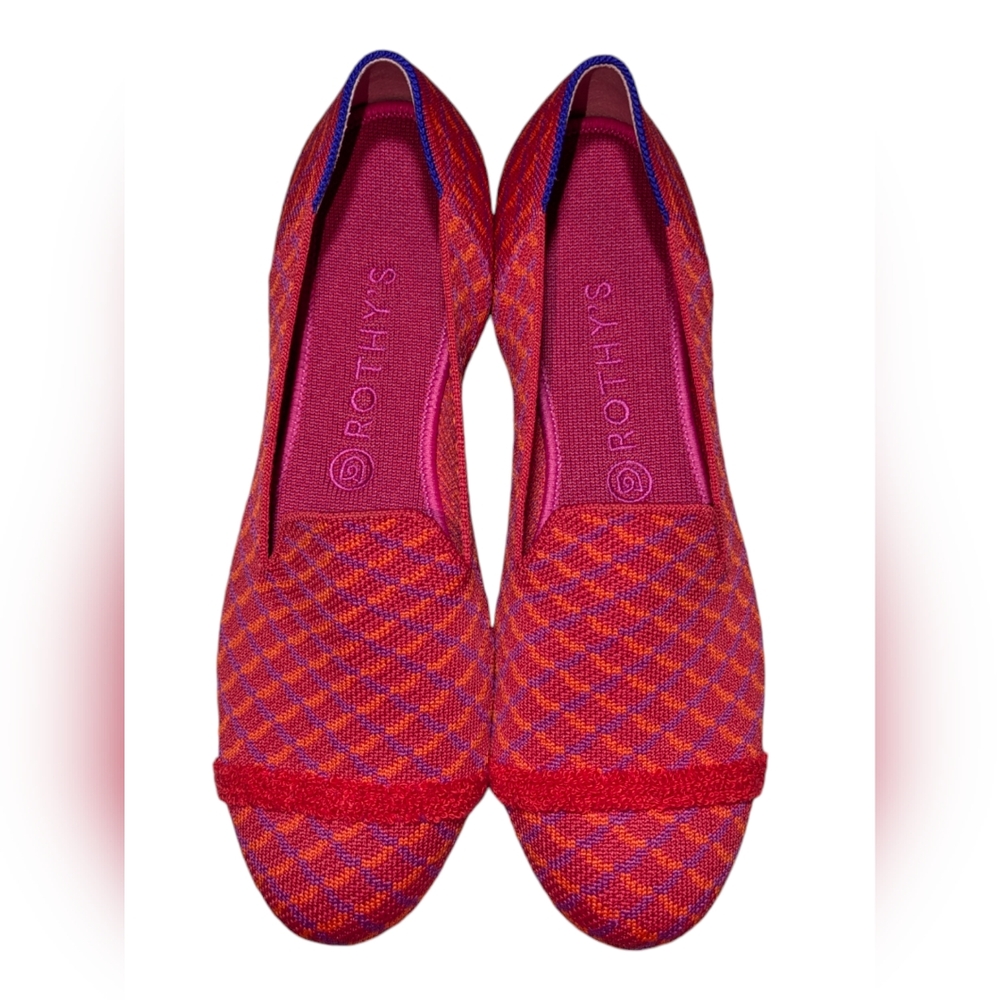 New Rothy's THE LOAFER Pink & Red Pomegranate Grid